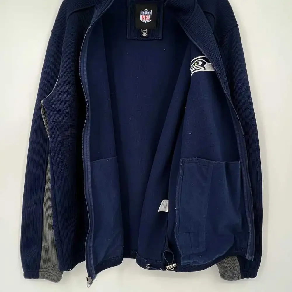 NFL Navy/Gray Seattle Seahawks Jacket | Men's Large Poly Jersey Zip Up